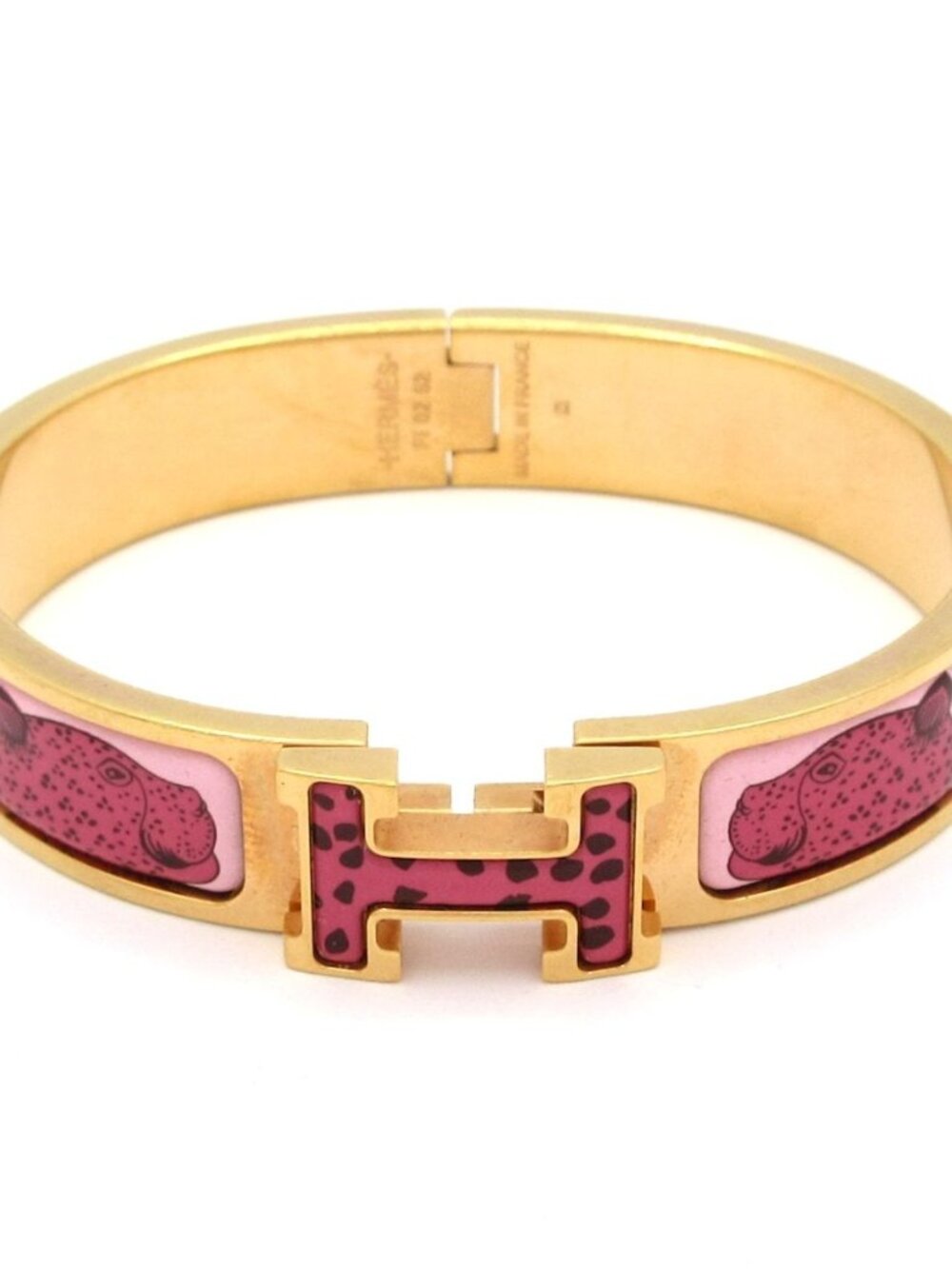 Hermes Bangle Click Pink Gold Multi Leopard Floral Pattern Bracelet